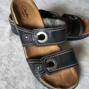 Clarks Black Leather Sandals 8W